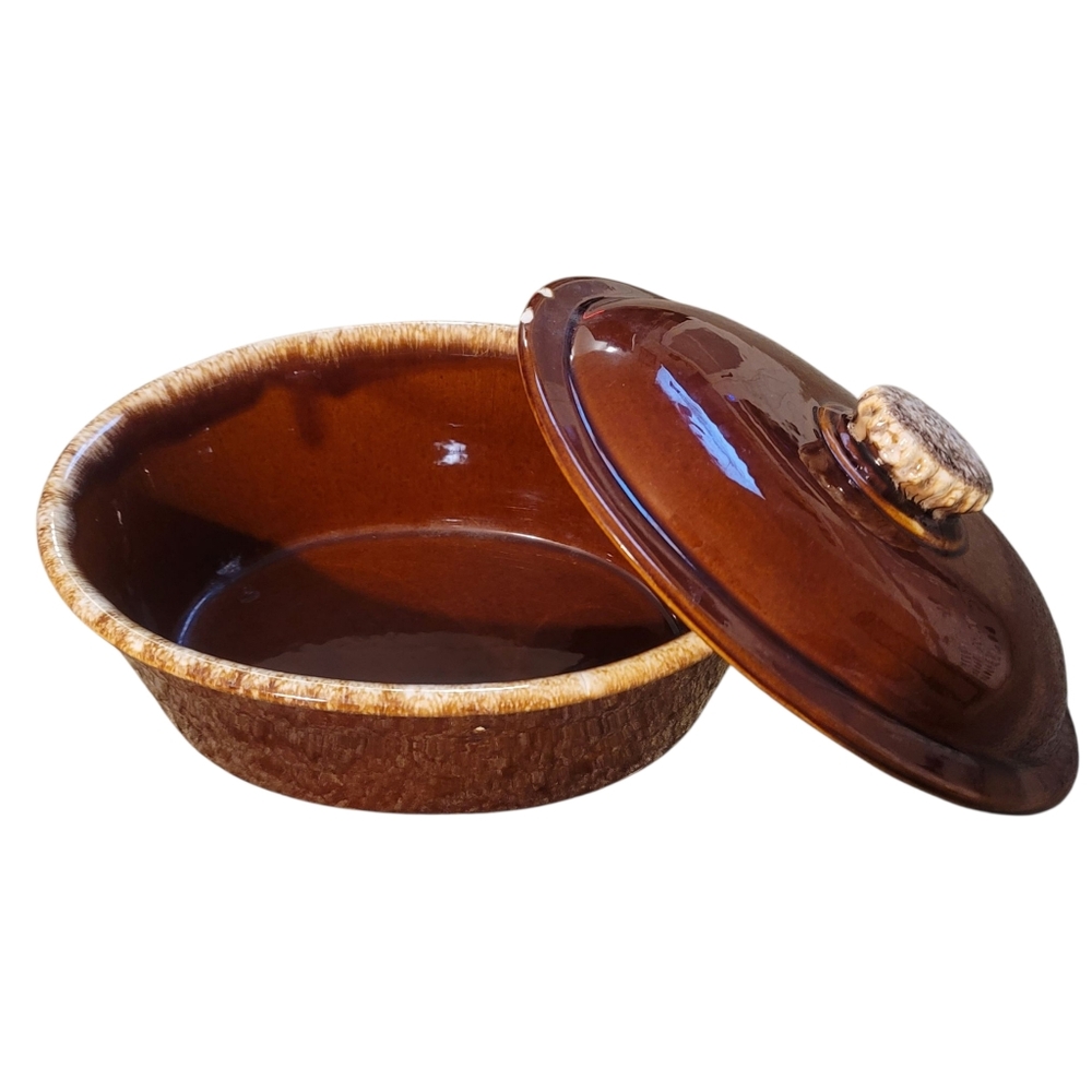 Hull Oven Proof Oval Casserole Dish with Lid Brown Drip Glaze Vintage USA 10" - Picture 2 of 8
